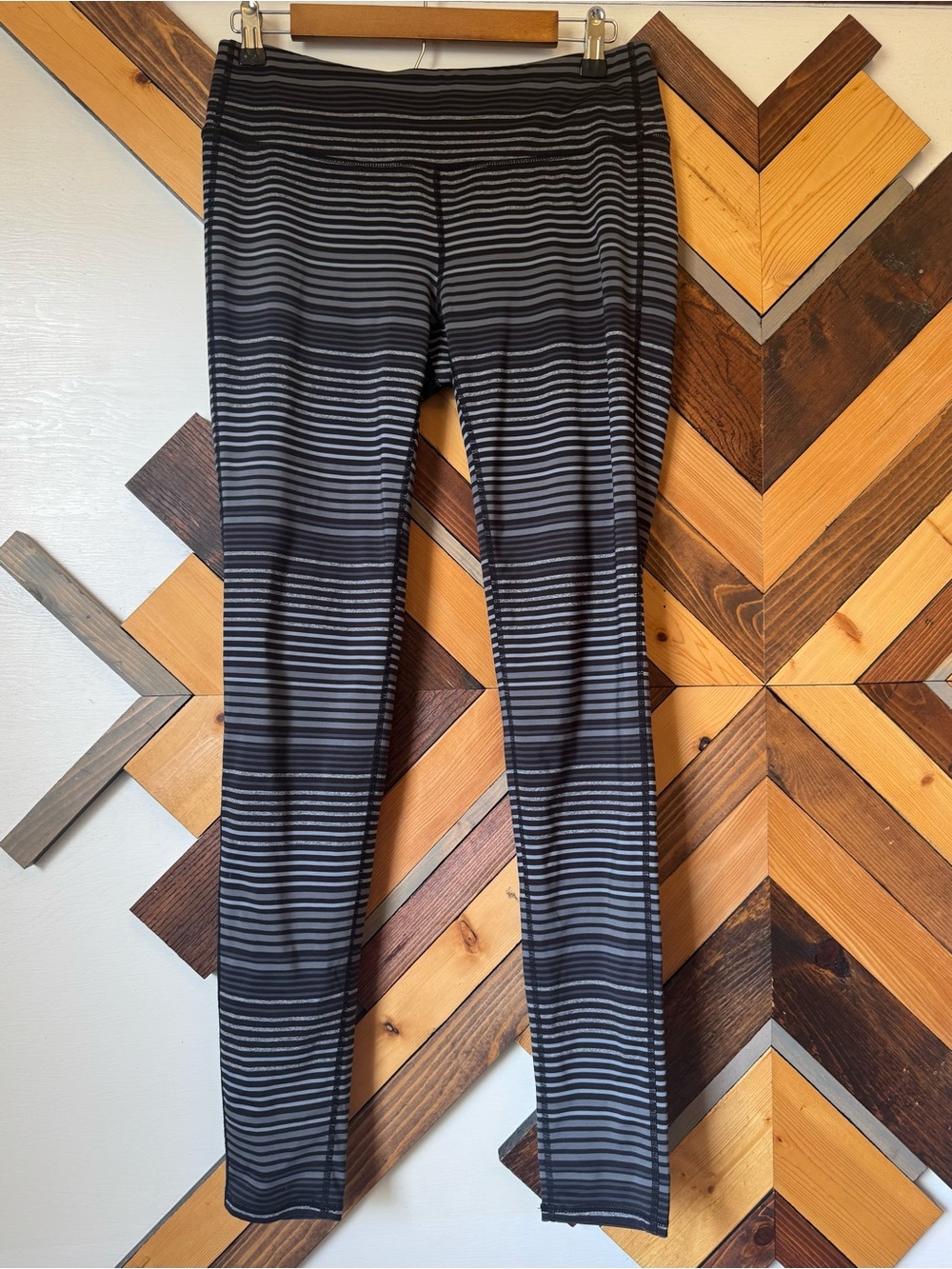 Athleta Black and Gray Striped Leggings size LT